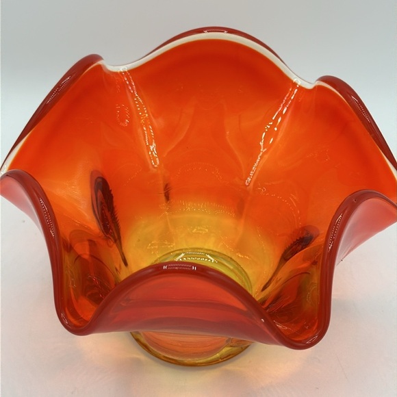 Vintage mid-century orange and yellow art glass bowl